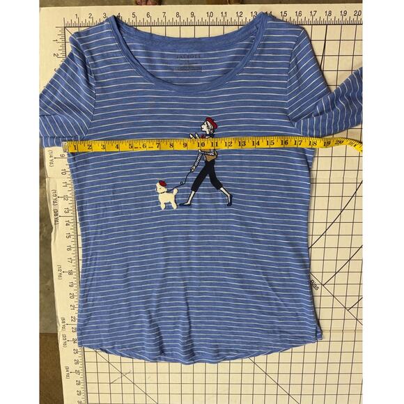 Talbots Blue Embroidered French Lady Poodle Shopping Cuff Sleeve Top Women S - Picture 6 of 6